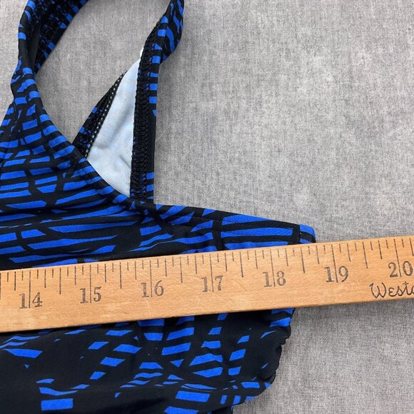 Lands End Tank Suit Women 16 Blue Black Floral Stripe Tropical 1pc Swimsuit - Picture 4 of 10